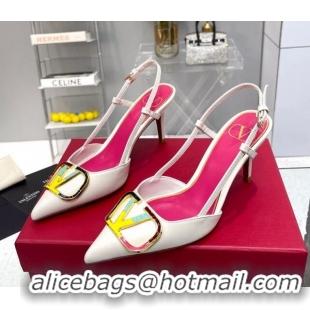 Best Product Valentino Painted VLogo Slingback Pumps 7.5cm in White Matte Leather 403007