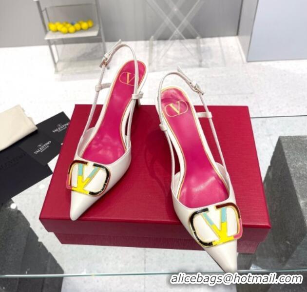 Best Product Valentino Painted VLogo Slingback Pumps 7.5cm in White Matte Leather 403007