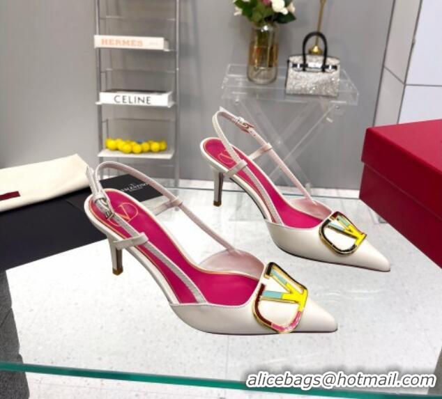 Best Product Valentino Painted VLogo Slingback Pumps 7.5cm in White Matte Leather 403007