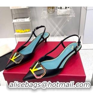 Discount Valentino Painted VLogo Slingback Pumps 4cm in Black Matte Leather 403008