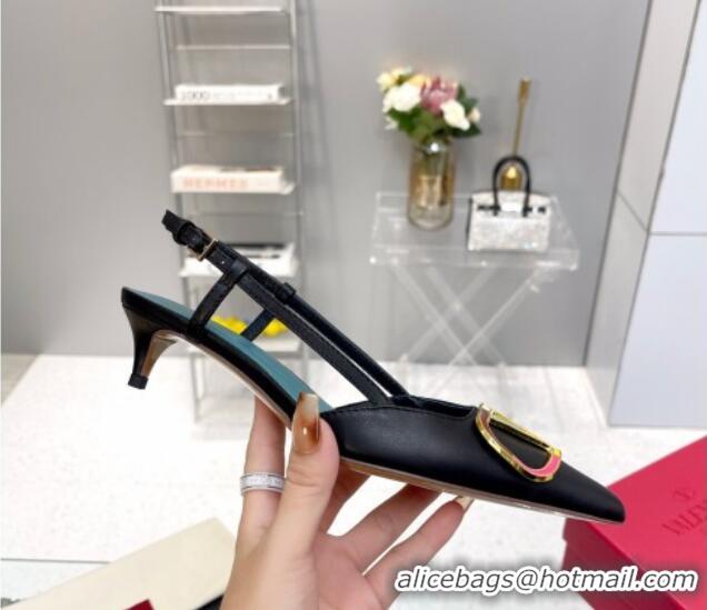 Discount Valentino Painted VLogo Slingback Pumps 4cm in Black Matte Leather 403008