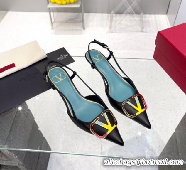 Discount Valentino Painted VLogo Slingback Pumps 4cm in Black Matte Leather 403008