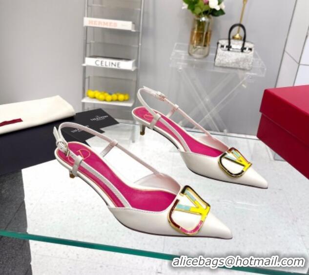 Pretty Style Valentino Painted VLogo Slingback Pumps 4cm in White Matte Leather 403009