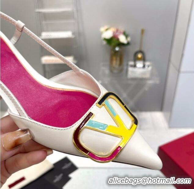 Pretty Style Valentino Painted VLogo Slingback Pumps 4cm in White Matte Leather 403009