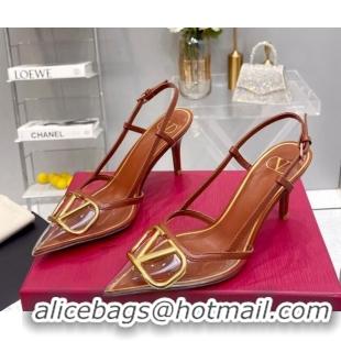 Good Quality Valentino VLogo Slingback Pumps 7.5cm in PVC and Brown Leather 403010