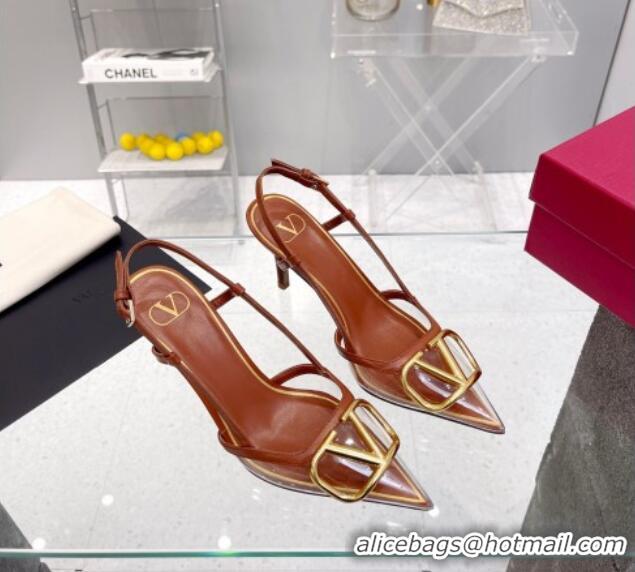 Good Quality Valentino VLogo Slingback Pumps 7.5cm in PVC and Brown Leather 403010