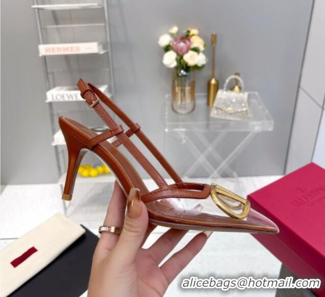 Good Quality Valentino VLogo Slingback Pumps 7.5cm in PVC and Brown Leather 403010