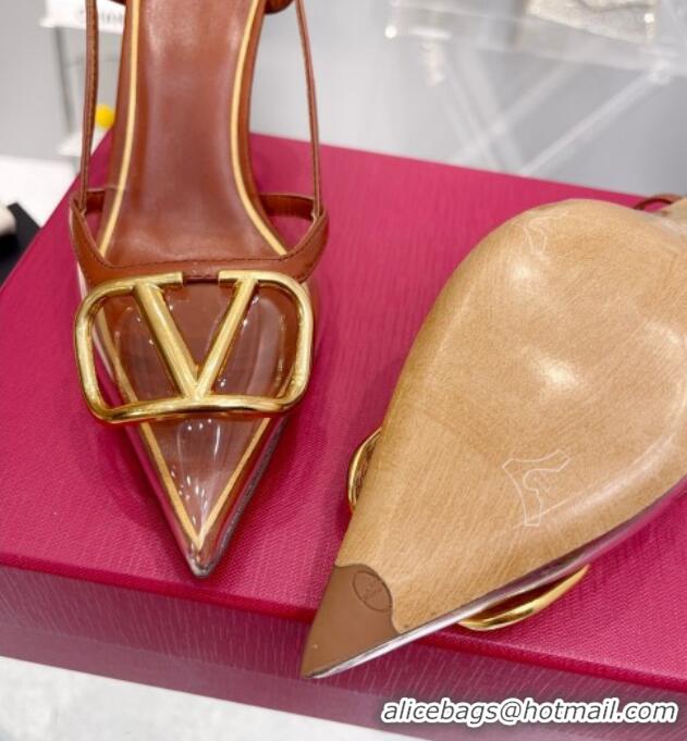 Good Quality Valentino VLogo Slingback Pumps 7.5cm in PVC and Brown Leather 403010