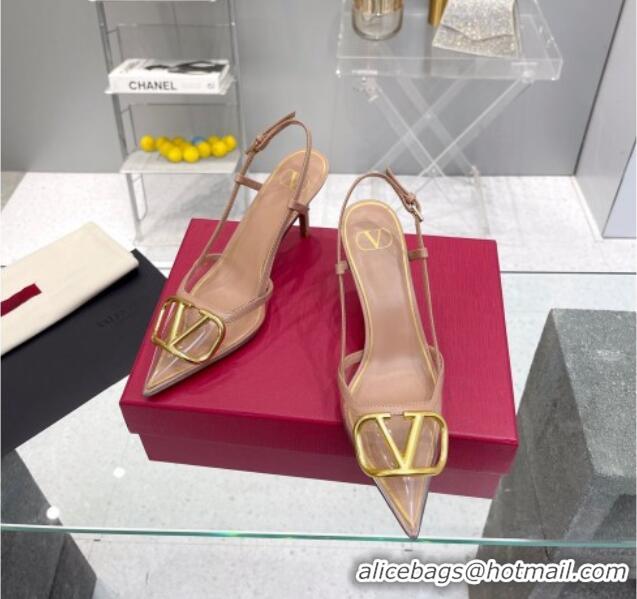 Unique Style Valentino VLogo Slingback Pumps 7.5cm in PVC and Nude Leather 403011