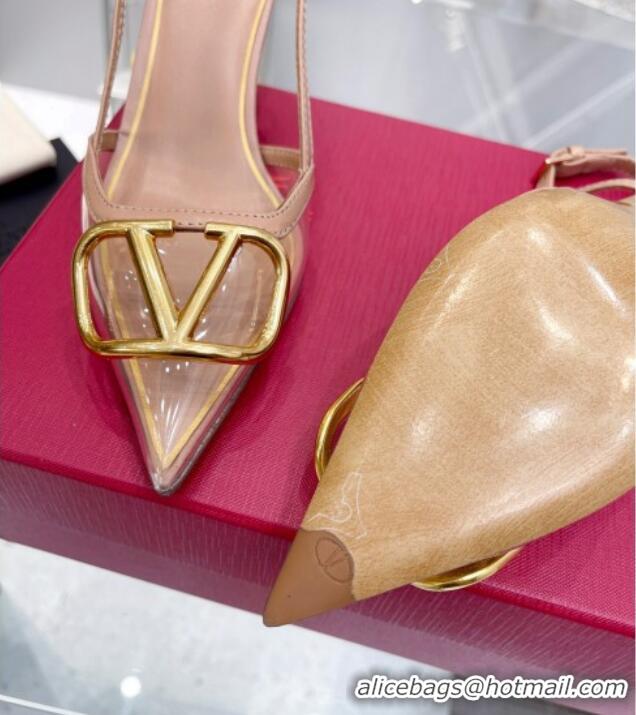 Unique Style Valentino VLogo Slingback Pumps 7.5cm in PVC and Nude Leather 403011