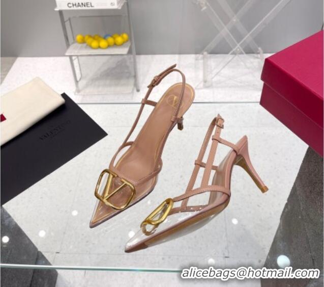 Unique Style Valentino VLogo Slingback Pumps 7.5cm in PVC and Nude Leather 403011