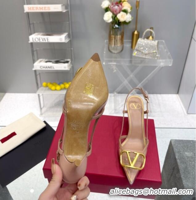 Unique Style Valentino VLogo Slingback Pumps 7.5cm in PVC and Nude Leather 403011