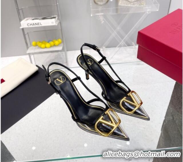 Best Grade Valentino VLogo Slingback Pumps 7.5cm in PVC and Black Leather 403012