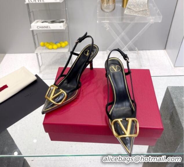 Best Grade Valentino VLogo Slingback Pumps 7.5cm in PVC and Black Leather 403012