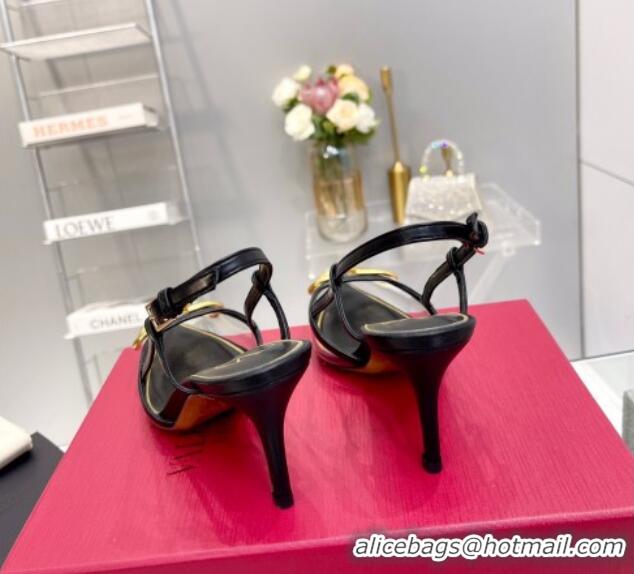 Best Grade Valentino VLogo Slingback Pumps 7.5cm in PVC and Black Leather 403012