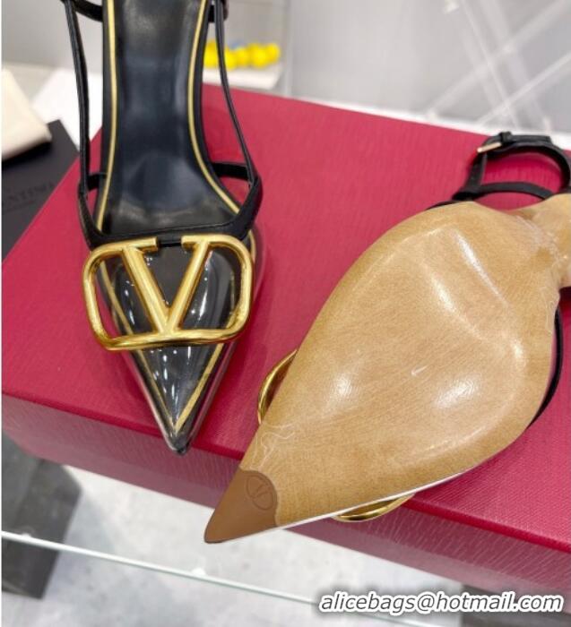 Best Grade Valentino VLogo Slingback Pumps 7.5cm in PVC and Black Leather 403012