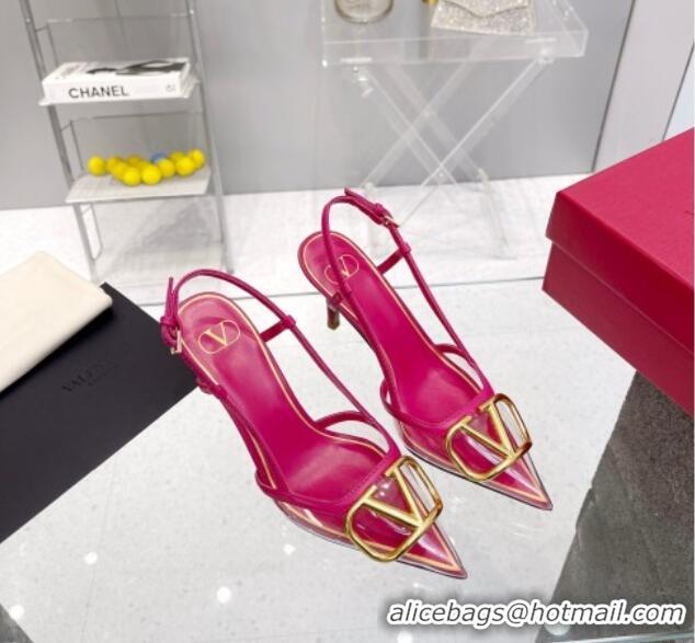 Stylish Valentino VLogo Slingback Pumps 7.5cm in PVC and Dark Pink Leather 403013