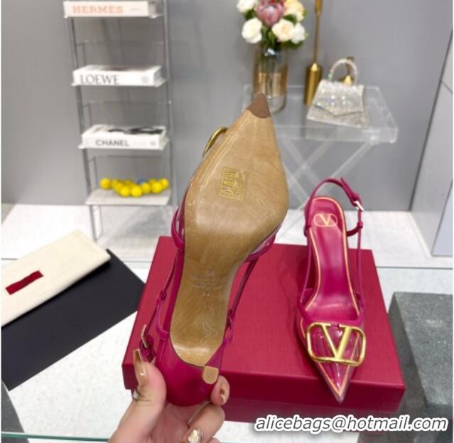 Stylish Valentino VLogo Slingback Pumps 7.5cm in PVC and Dark Pink Leather 403013