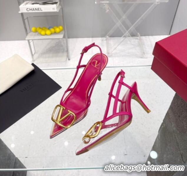 Stylish Valentino VLogo Slingback Pumps 7.5cm in PVC and Dark Pink Leather 403013