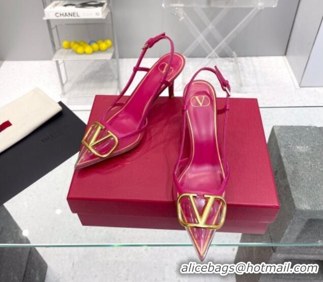 Stylish Valentino VLogo Slingback Pumps 7.5cm in PVC and Dark Pink Leather 403013