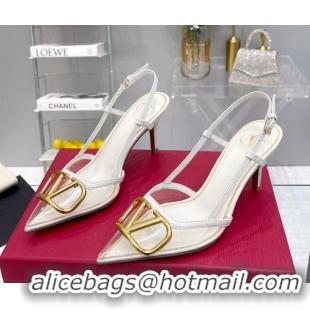 Charming Valentino VLogo Slingback Pumps 7.5cm in PVC and White Leather 403014