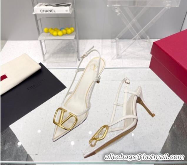 Charming Valentino VLogo Slingback Pumps 7.5cm in PVC and White Leather 403014