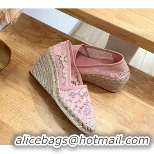 1:1 aaaaa Valentino Lace Wedge Espadrilles 9cm Pink 403015