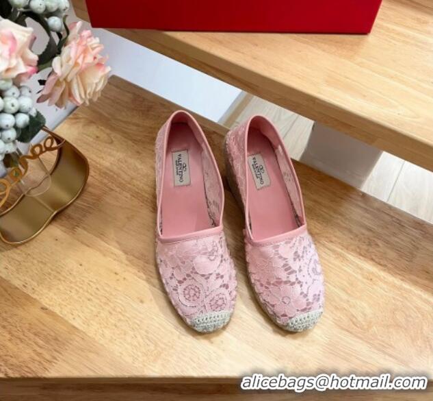 1:1 aaaaa Valentino Lace Wedge Espadrilles 9cm Pink 403015