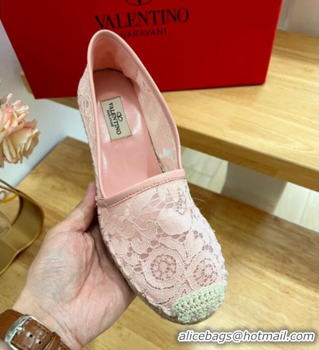 1:1 aaaaa Valentino Lace Wedge Espadrilles 9cm Pink 403015