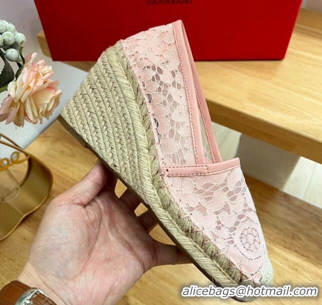 1:1 aaaaa Valentino Lace Wedge Espadrilles 9cm Pink 403015