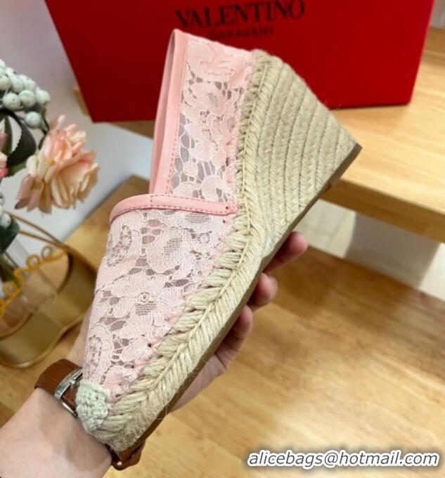 1:1 aaaaa Valentino Lace Wedge Espadrilles 9cm Pink 403015