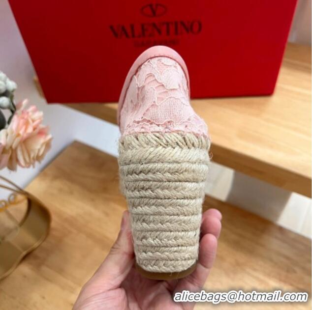 1:1 aaaaa Valentino Lace Wedge Espadrilles 9cm Pink 403015