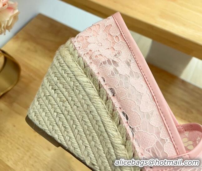 1:1 aaaaa Valentino Lace Wedge Espadrilles 9cm Pink 403015