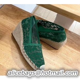 Top Design Valentino Lace Wedge Espadrilles 9cm Green 403016