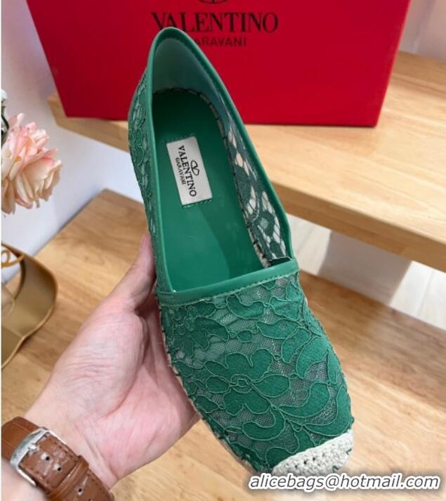 Top Design Valentino Lace Wedge Espadrilles 9cm Green 403016