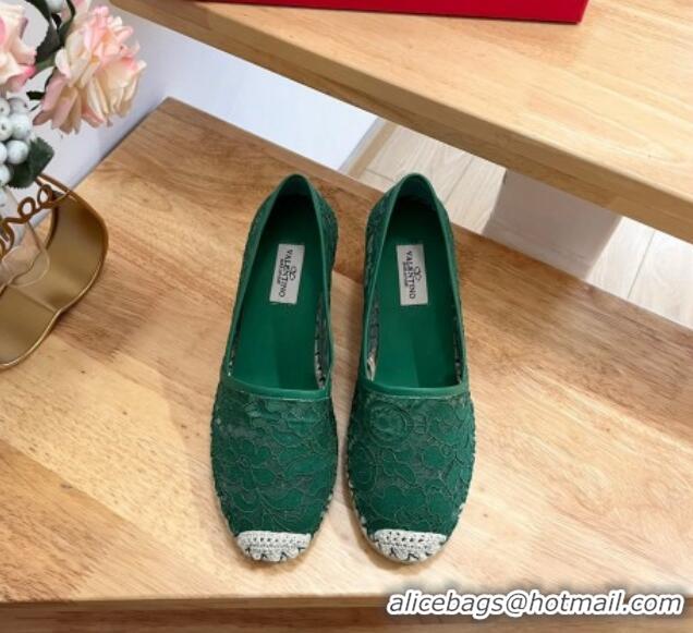 Top Design Valentino Lace Wedge Espadrilles 9cm Green 403016