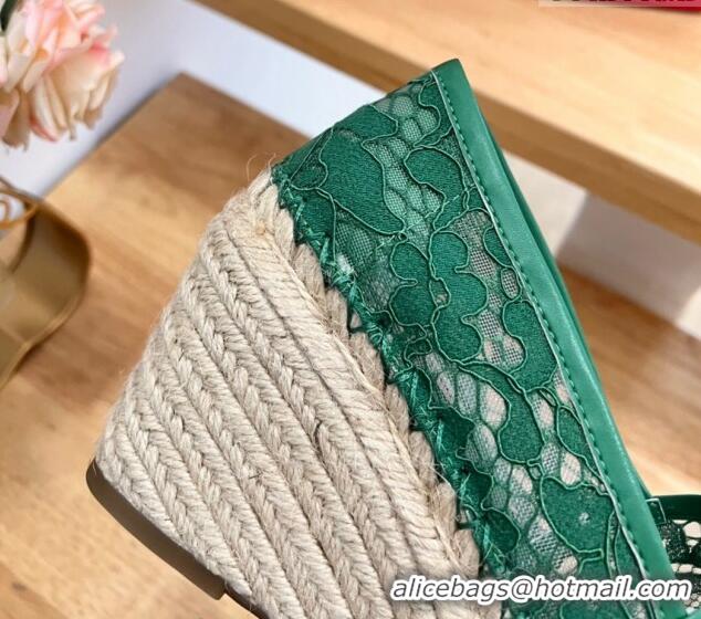 Top Design Valentino Lace Wedge Espadrilles 9cm Green 403016