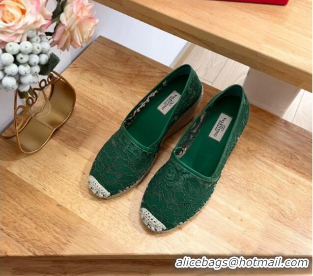 Top Design Valentino Lace Wedge Espadrilles 9cm Green 403016