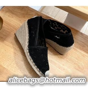 Hot Style Valentino Lace Wedge Espadrilles 9cm Black 403017