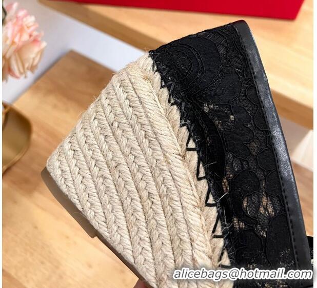 Hot Style Valentino Lace Wedge Espadrilles 9cm Black 403017