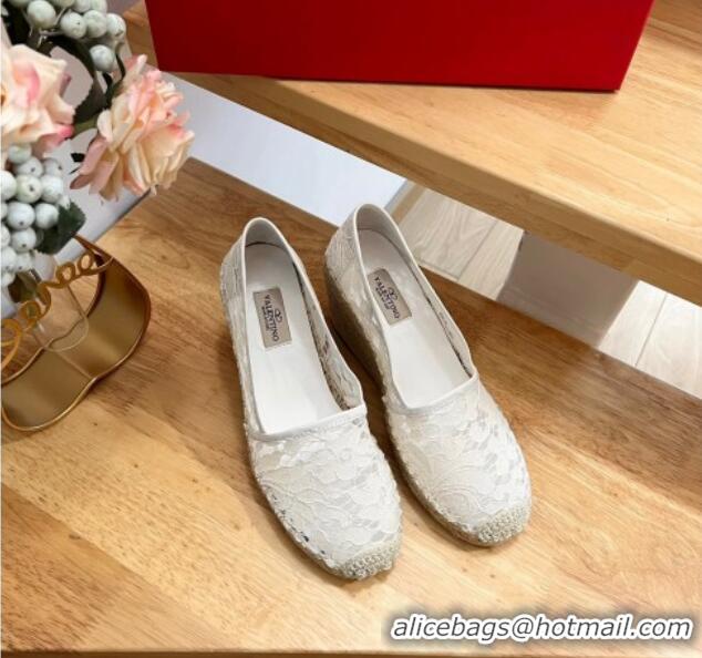 Stylish Valentino Lace Wedge Espadrilles 9cm White 403018