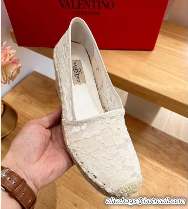 Stylish Valentino Lace Wedge Espadrilles 9cm White 403018