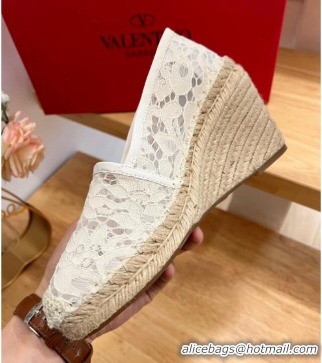 Stylish Valentino Lace Wedge Espadrilles 9cm White 403018