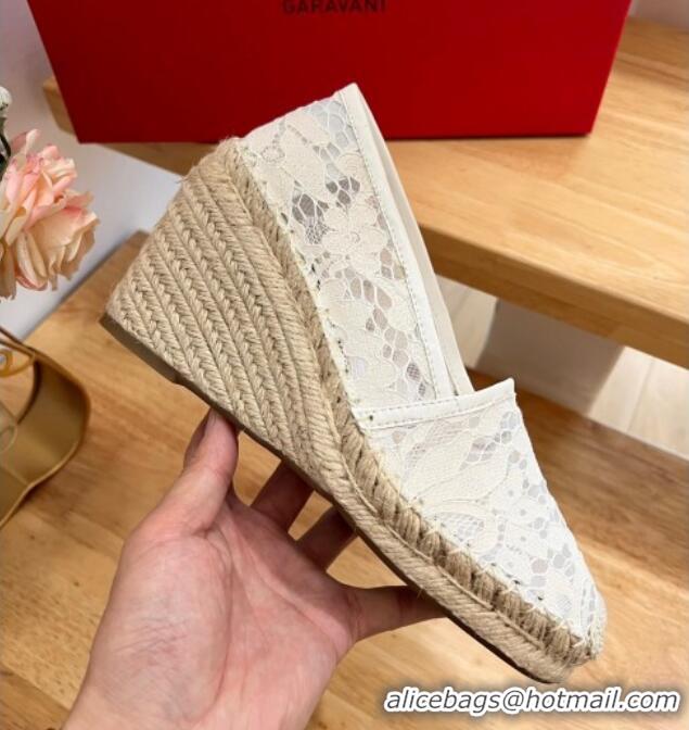 Stylish Valentino Lace Wedge Espadrilles 9cm White 403018