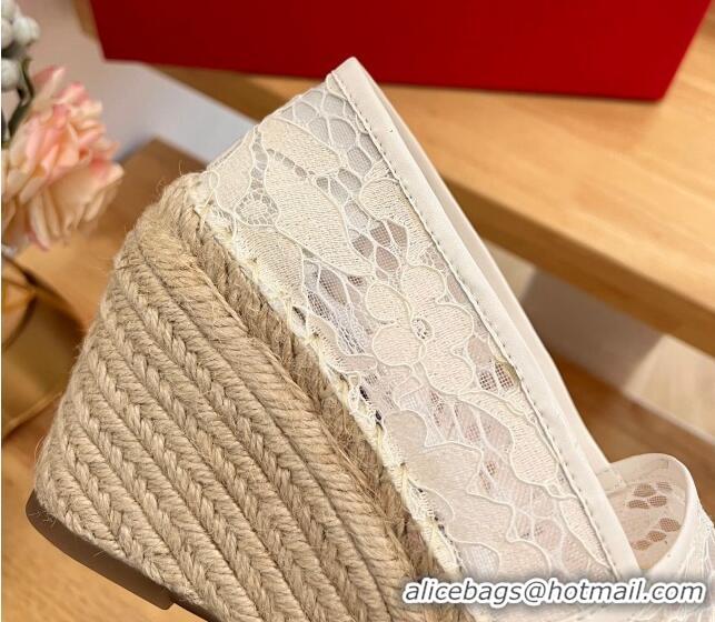 Stylish Valentino Lace Wedge Espadrilles 9cm White 403018