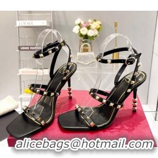 Best Price Valentino Rockstud Calfskin Sandals 9cm with Sculpted Heel Black/Gold 403020