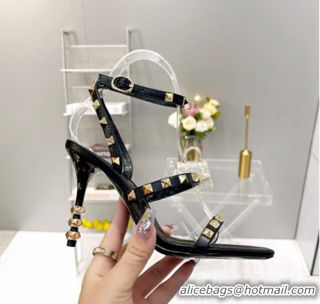 Best Price Valentino Rockstud Calfskin Sandals 9cm with Sculpted Heel Black/Gold 403020