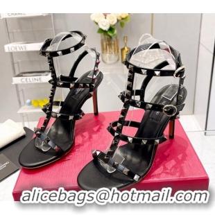 Purchase Valentino Rockstud Ankle Strap Heel Calfskin Sandals 9cm Black 403026