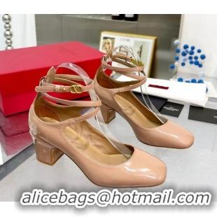 Stylish Valentino Tan-Go Patent Leather Pumps 6cm Nude 403028