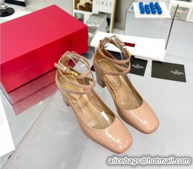 Stylish Valentino Tan-Go Patent Leather Pumps 6cm Nude 403028